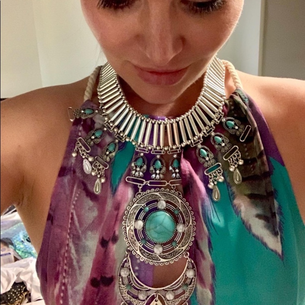 .::GoddessWear::. Exotic Turquoise+Silver Bib NEW Statement Necklace - Picture 9 of 16